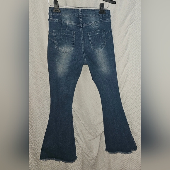 Studded Embellished Bell Bottom Flared Stretch Jeans SZ Med - Picture 7 of 8